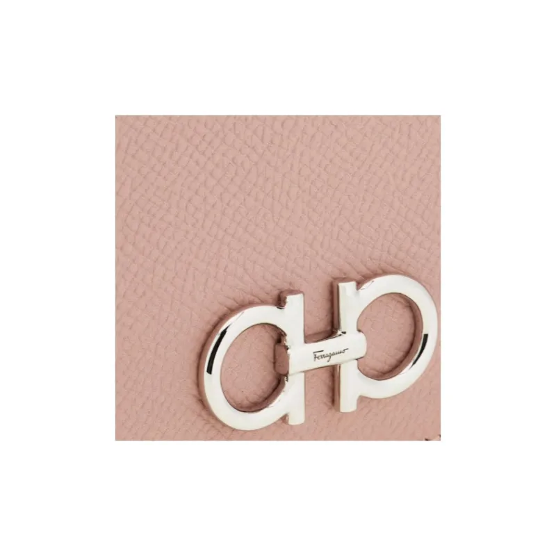 FERRAGAMO GANCINI Hammered Texture Calfskin Wallet Women's Blush Pink-4