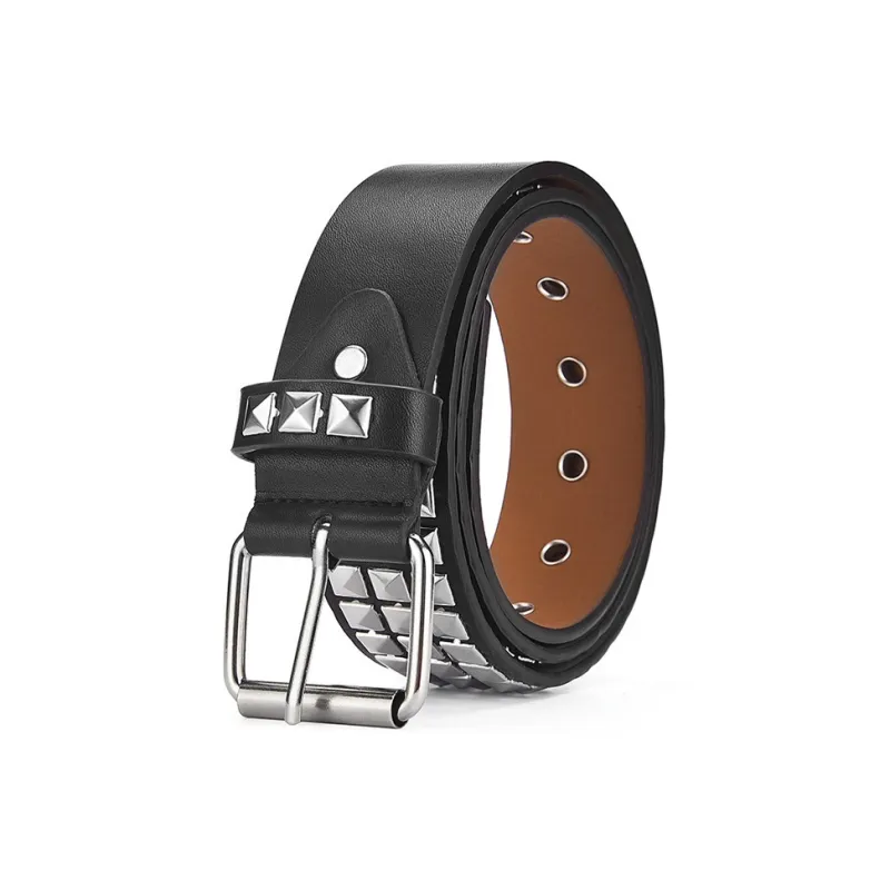 PISHUSHU Punk Square Bead Gold Pyramid PU Leather Belt Women's 4 Colors Available For Selection Width  3.8cm-1