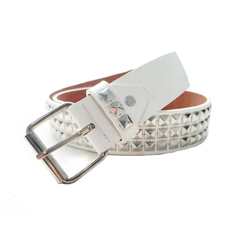 PISHUSHU Punk Square Bead Gold Pyramid PU Leather Belt Women's 4 Colors Available For Selection Width  3.8cm-2