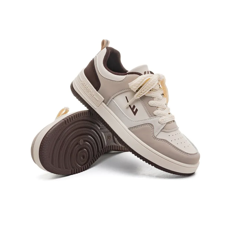 Warrior Slip Resistant Cushioning Wear Resistant Lightweight Breathable Low Top Skateboard Shoes Unisex Ecru-19