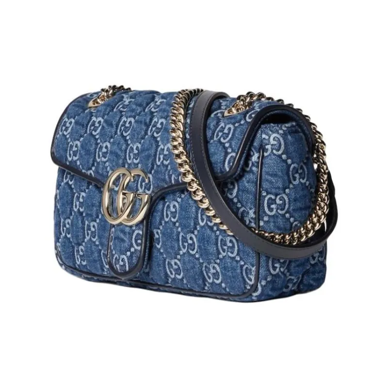 GUCCI GG Marmont Denim Crossbody Bag, Shoulder Bag Trumpets Women's Blue-1