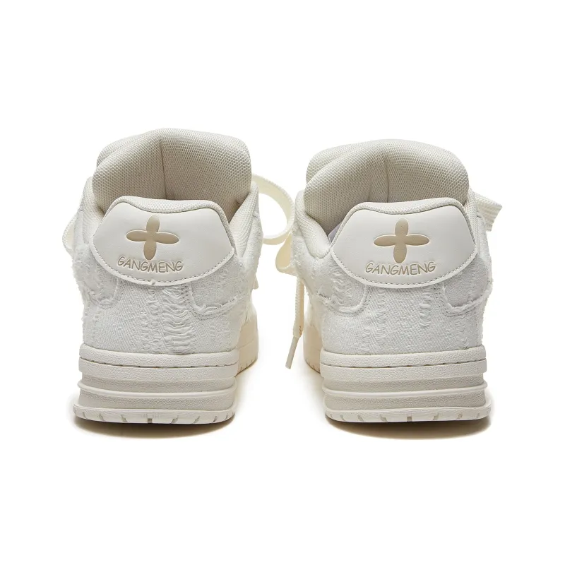 Hong Kong Meng Anti Slip Wear Resistant Low Top Skateboard Shoes Unisex White-4