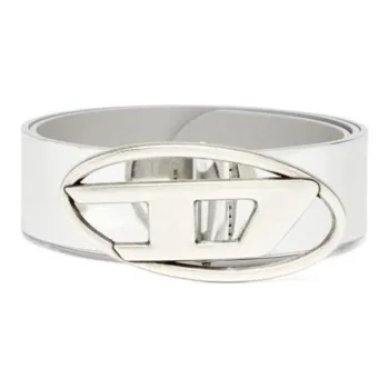DIESEL Micro Logo Decoration Smooth Buckle Leather Belts Unisex Silver