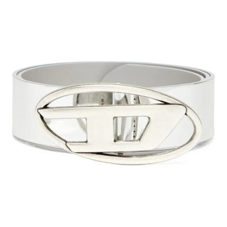 DIESEL Micro Logo Decoration Smooth Buckle Leather Belts Unisex Silver-0