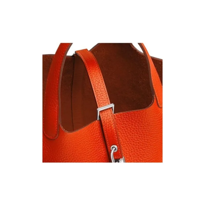 HERMES Picotin Lock Clemence Bullock Leather Basket Bag Handbag Bucket Bag Women's 8V Orange Poppy Corn Orange-3