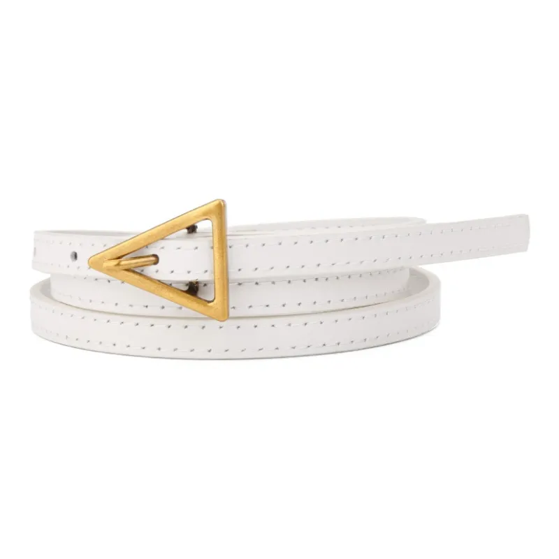 Cows Reign Vintage Triangle Pin Buckle Thin Top Grain Cow Leather Fashion Decoration Belt Leather Belts Women's-6