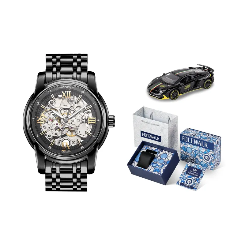 FOCEWALK Mechanical Labyrinth Collection Mechanical Movement Stainless Steel Watchband Watch Men's Watches Cut Out Dial-3