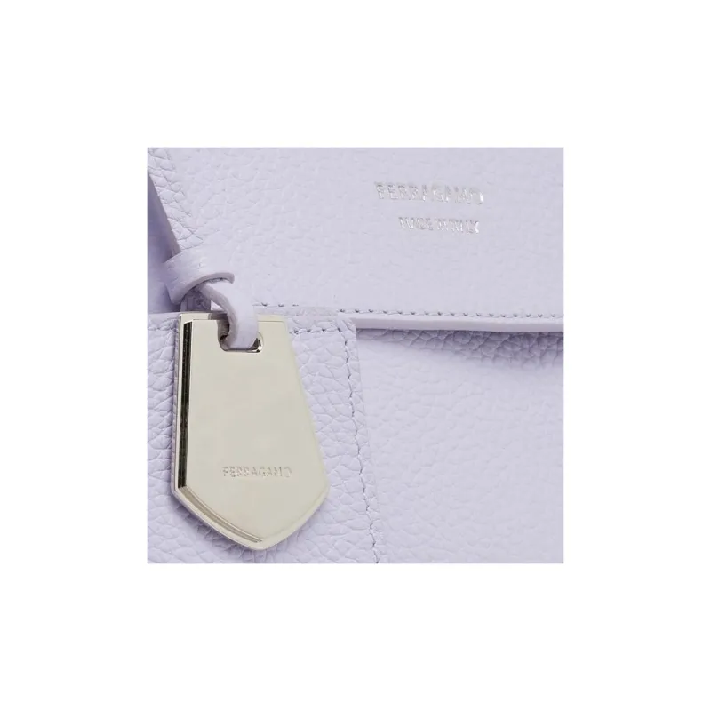 FERRAGAMO Hammered Texture Calfskin One Shoulder Handbag Small Size Women's Lavender Purple-4