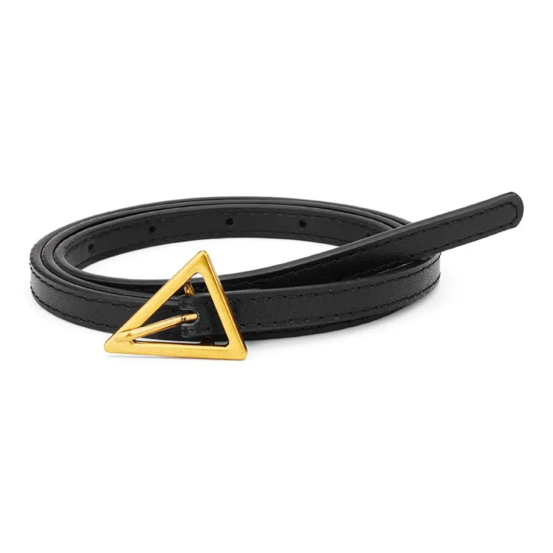 Cows Reign Vintage Triangle Pin Buckle Thin Top Grain Cow Leather Fashion Decoration Belt Leather Belts Women's-2