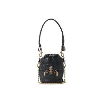 Vivienne Westwood Lambskin Bucket Bag, Shoulder Bag, Crossbody Bag, Handbag Small Size Unisex Black