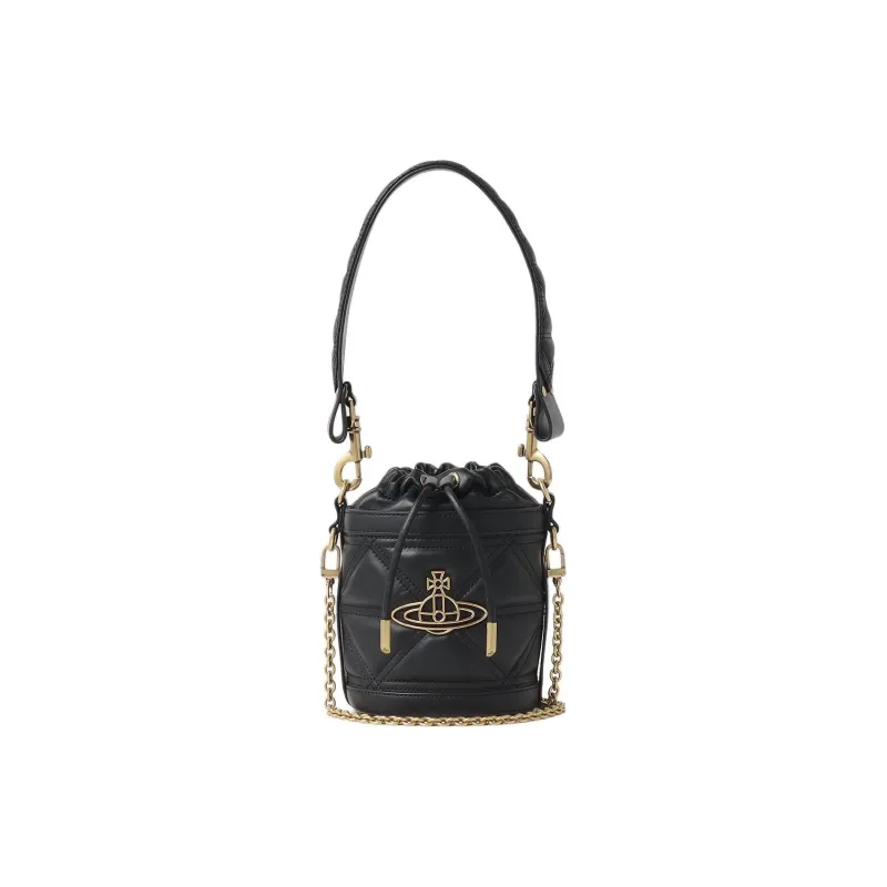 Vivienne Westwood Lambskin Bucket Bag, Shoulder Bag, Crossbody Bag, Handbag Trumpets Unisex Black-0