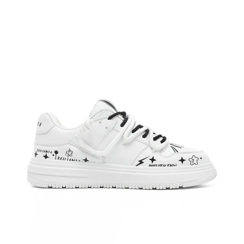 BEILIANYA Skateboard Shoes Unisex Low Top White/White Black/Moonlight Blue/Navy Blue/Mismatched/White Black All Over Print-7