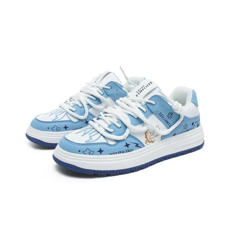 BEILIANYA Skateboard Shoes Unisex Low Top White/White Black/Moonlight Blue/Navy Blue/Mismatched/White Black All Over Print-11