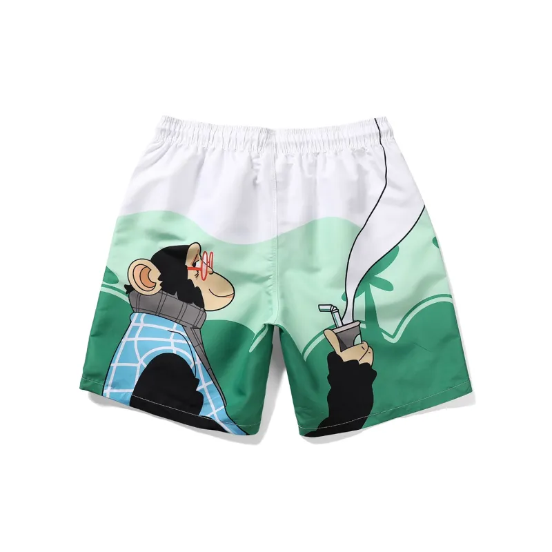 GAILANG Beach Shorts Men's White Green-1