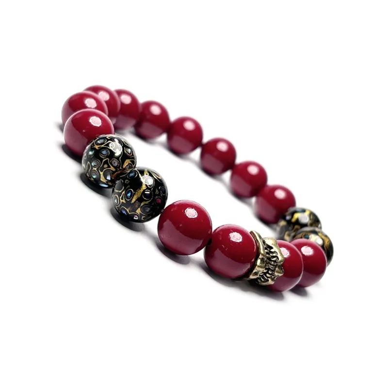MOUNTAINS AND MANS Reconstructed Cinnabar Auspicious Beaded Bracelet Unisex-1