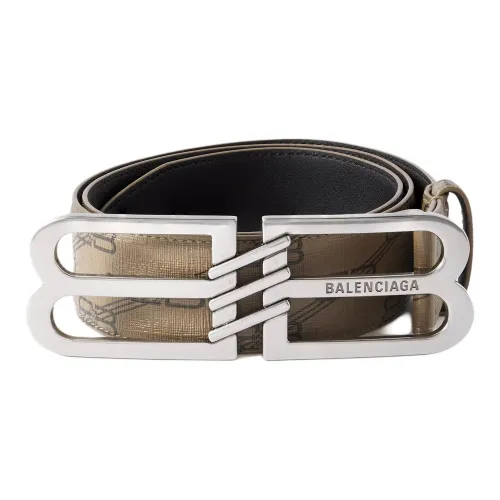 Balenciaga Emblem Smooth Buckle Design Leather Belts Men's Gray Width 4CM