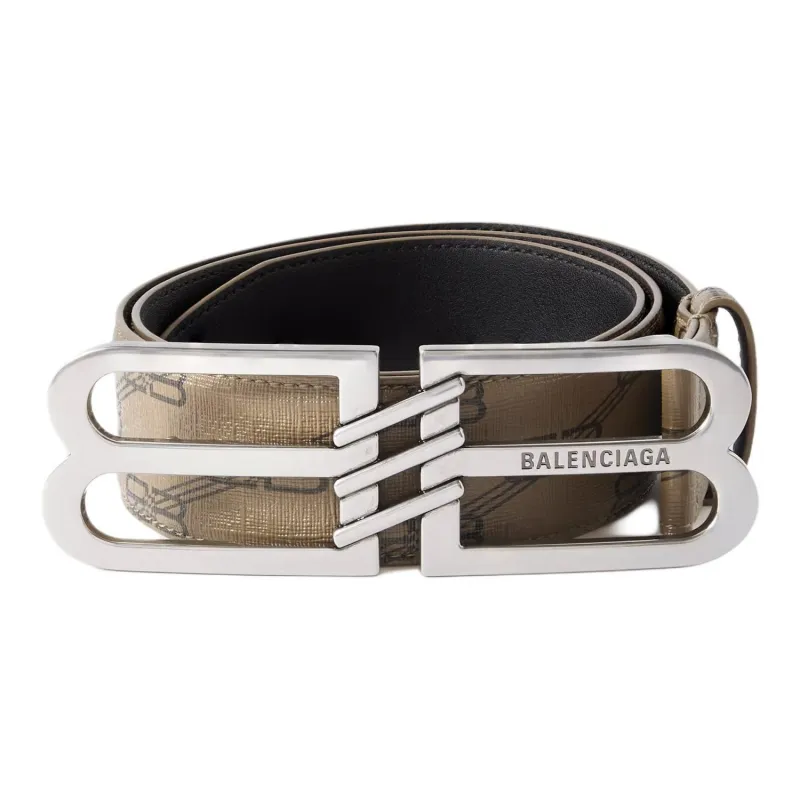 Balenciaga Emblem Smooth Buckle Design Leather Belts Men's Gray Width 4CM-0