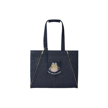 POP MART Cotton With Polyester Tote Bag Shopping Bag Handbag Regular Unisex Blue