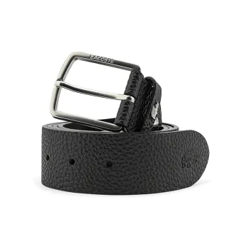 LACOSTE The Buckle Features A Small Crocodile Emblem. Leather Belts Men's Black Width: 3cm