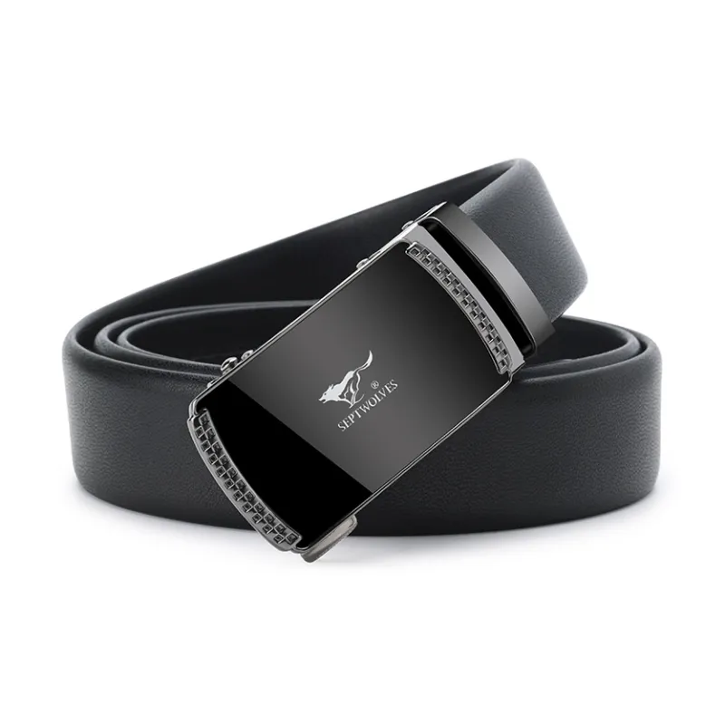 SEPTWOLVES Cow Leather Leather Belts Men's Black Width 3.5CM-2