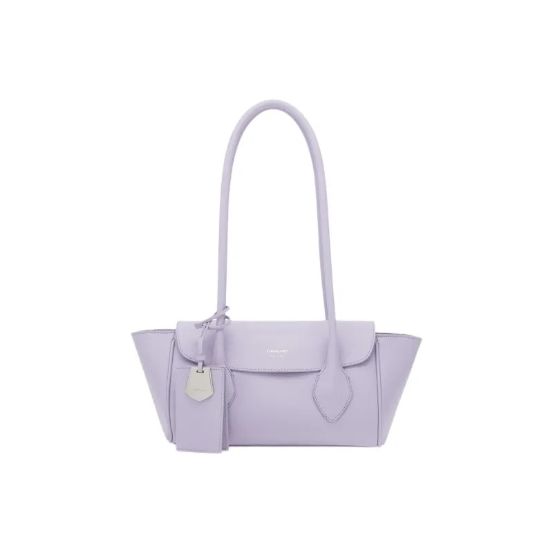 FERRAGAMO Hammered Texture Calfskin One Shoulder Handbag Small Size Women's Lavender Purple-0