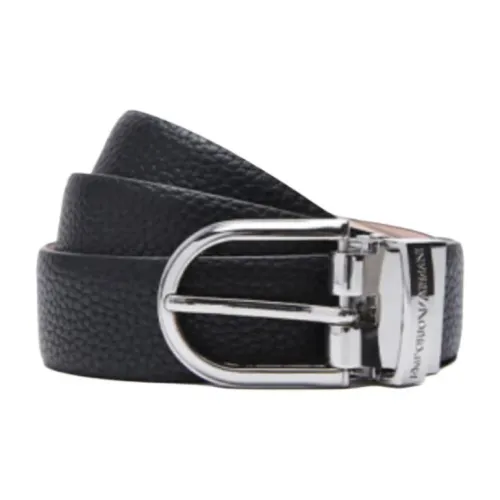 EMPORIO ARMANI Solid Color Design Pin Buckle Leather Belts Women's Black