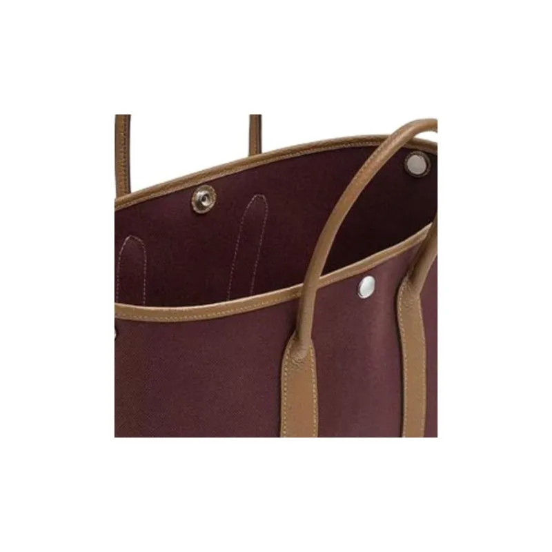 HERMES Garden Party Canvas With Negonda Calfskin Garden Bag Canvas Bag Handbag Women's Burgundy & Brown-2