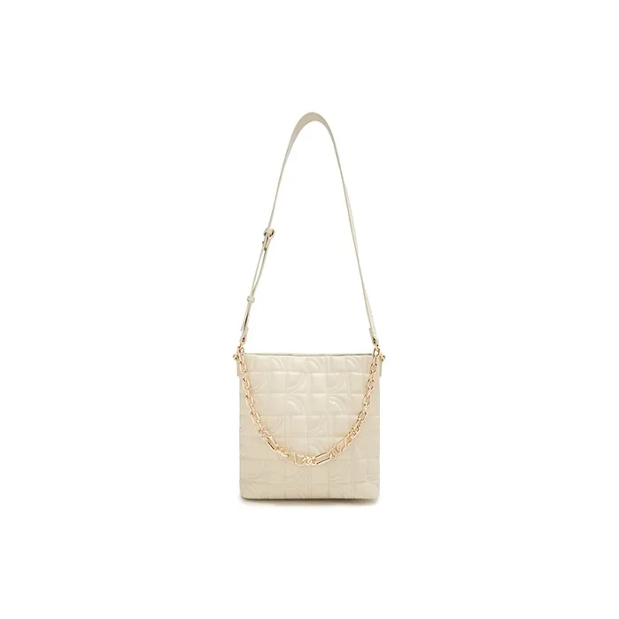 ELLE Cow Leather Crossbody Bag Regular Women's Black/Ivory White-6