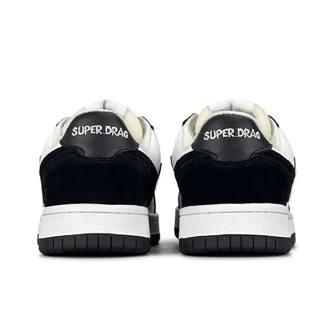 LuzaoT SUPER DRAG Anti Slip Wear Resistant Low Top Skateboard Shoes Unisex Black White-4