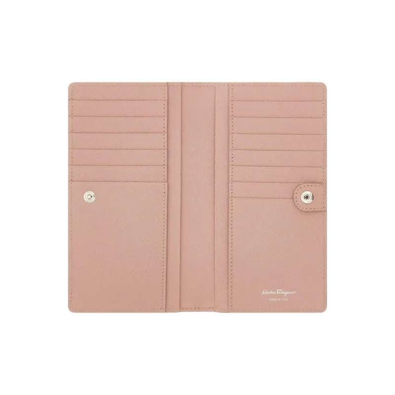 FERRAGAMO GANCINI Hammered Texture Calfskin Wallet Women's Blush Pink-3