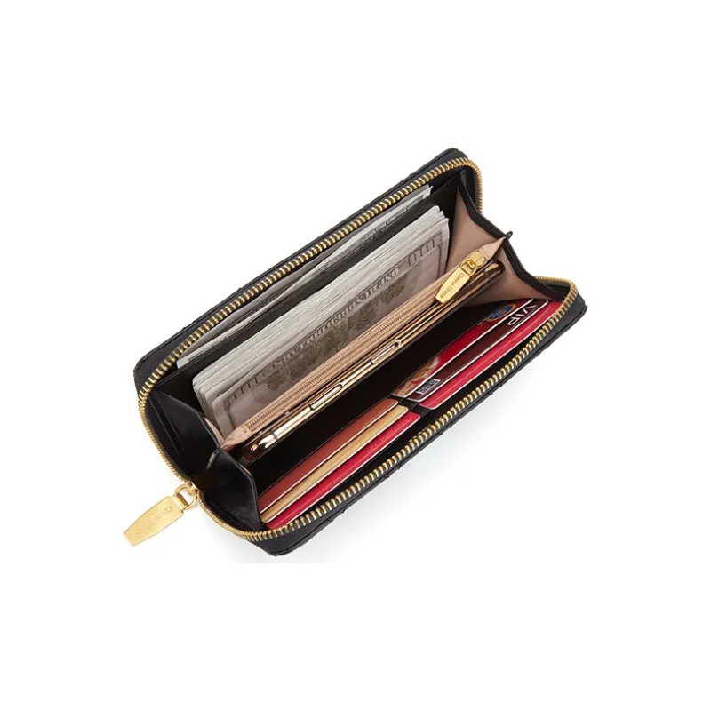 CinvaiKrose Calfskin With Microfiber Chanel Inspired Coin Purse, Clutch Wallet Women's Black-5