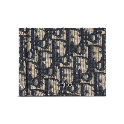 DIOR Jacquard Fabric Wallet Men's Beige/Black