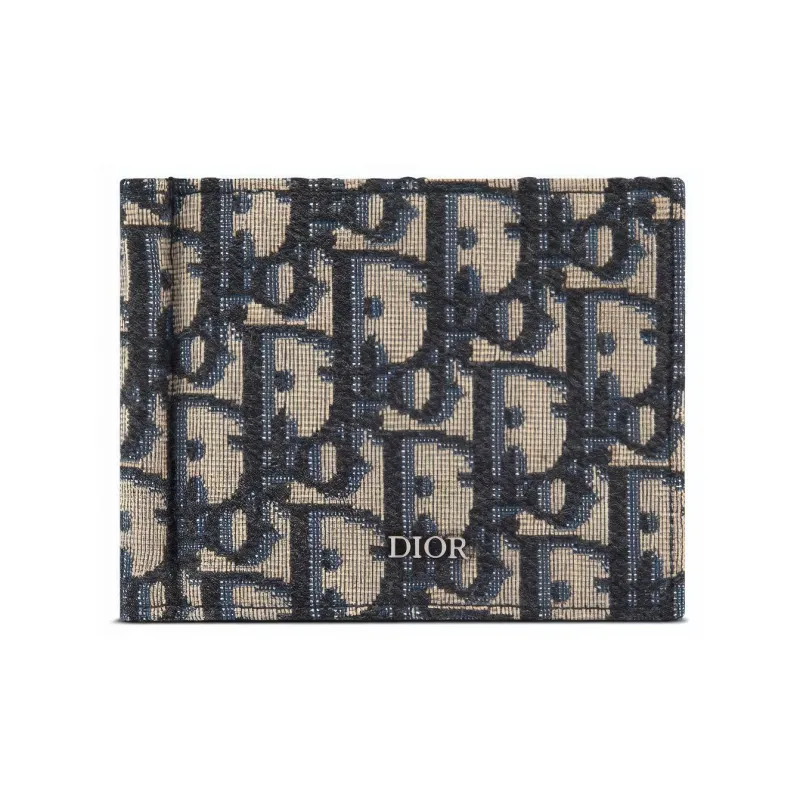 DIOR Jacquard Fabric Wallet Men's Beige/Black-0