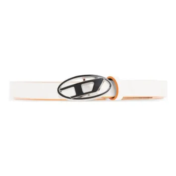 DIESEL Badge Logo Leather Belts Women's White 1.5CM
