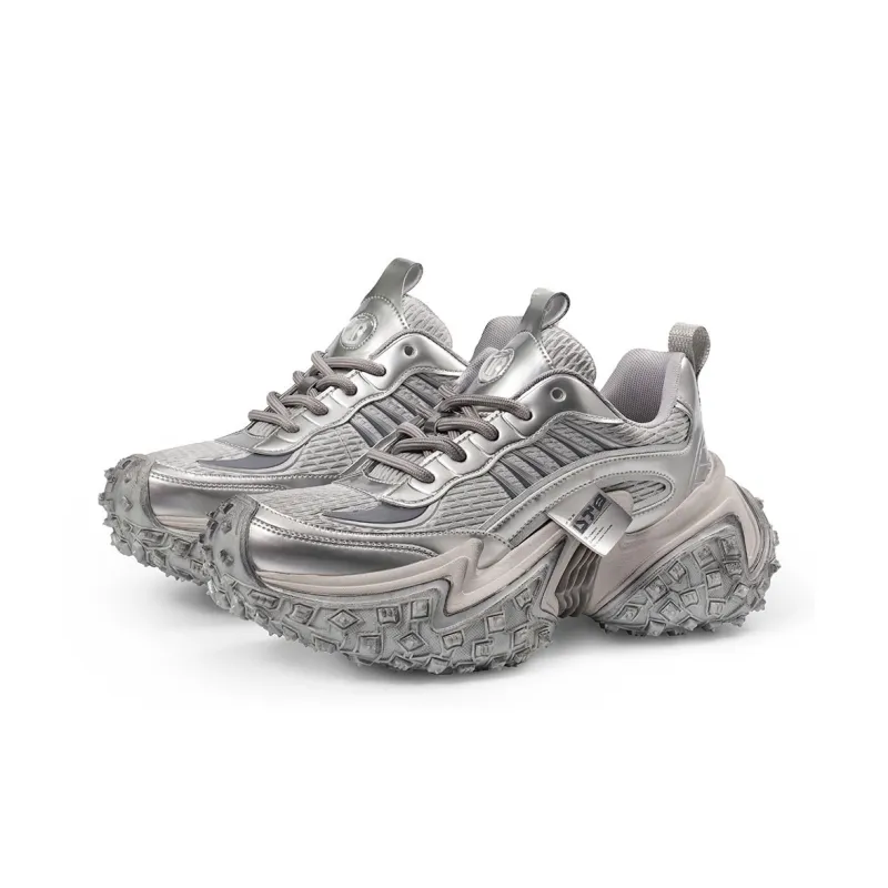 U.T.B RustiRunner Scavenger Series Chunky Sneakers Unisex Low Top Silver-2