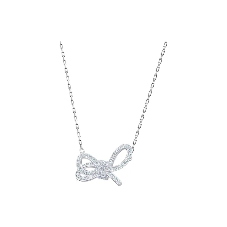 Swarovski Lifelong Bow Artificial Crystal Necklaces Women's Silver-2