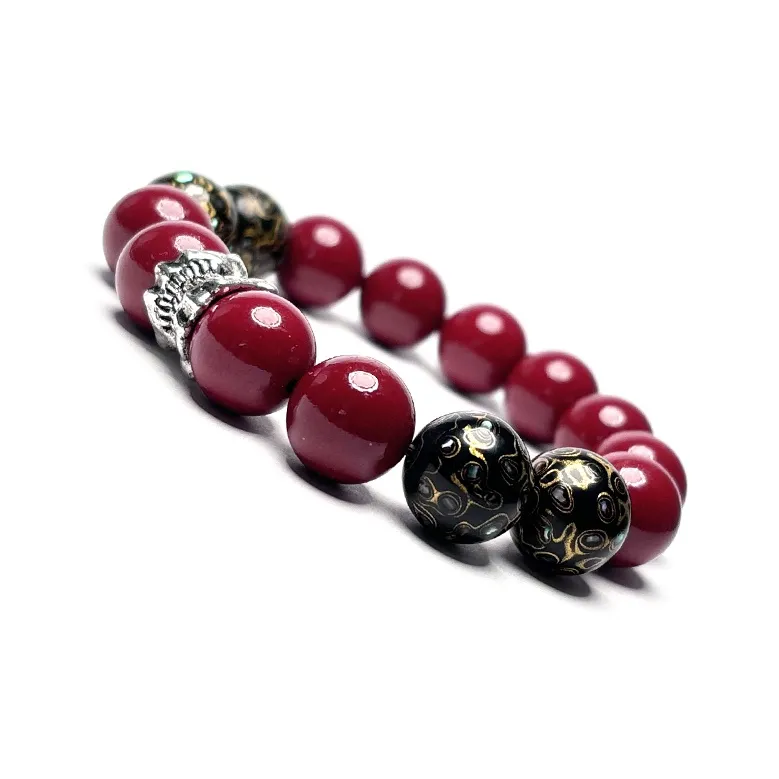 MOUNTAINS AND MANS Reconstructed Cinnabar Auspicious Beaded Bracelet Unisex-4