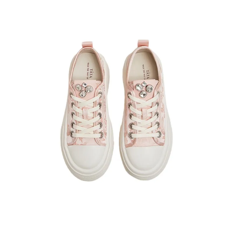 TATA Skateboard Shoes Women's Low Top Solid Color-3