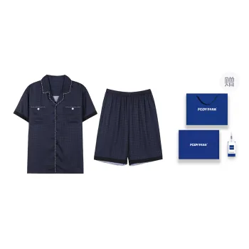 Floating Light Islands Pajama Set Men's Gift Box Set Navy Blue