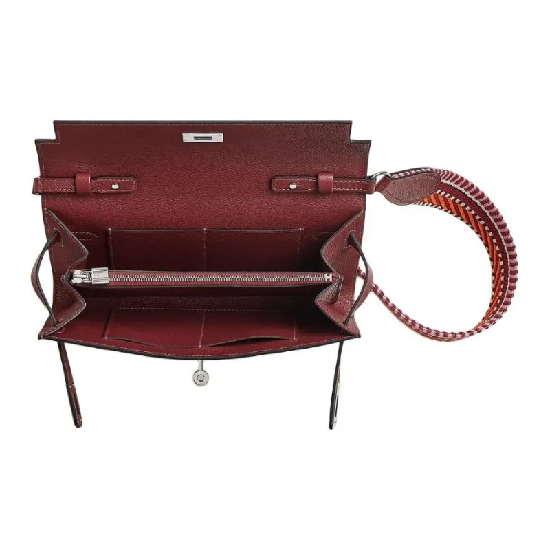 HERMES Kelly To Go Evercolor Leather Wallets Handheld Shoulder Bag Crossbody Bag Women's Burgundy-3