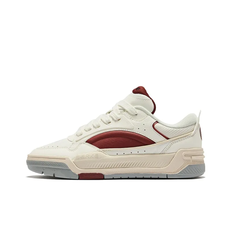Erke Basi 2.0 Anti Slip Wear Resistant Low Top Skateboard Shoes Women's Microcrystal White Bordeaux Red-0