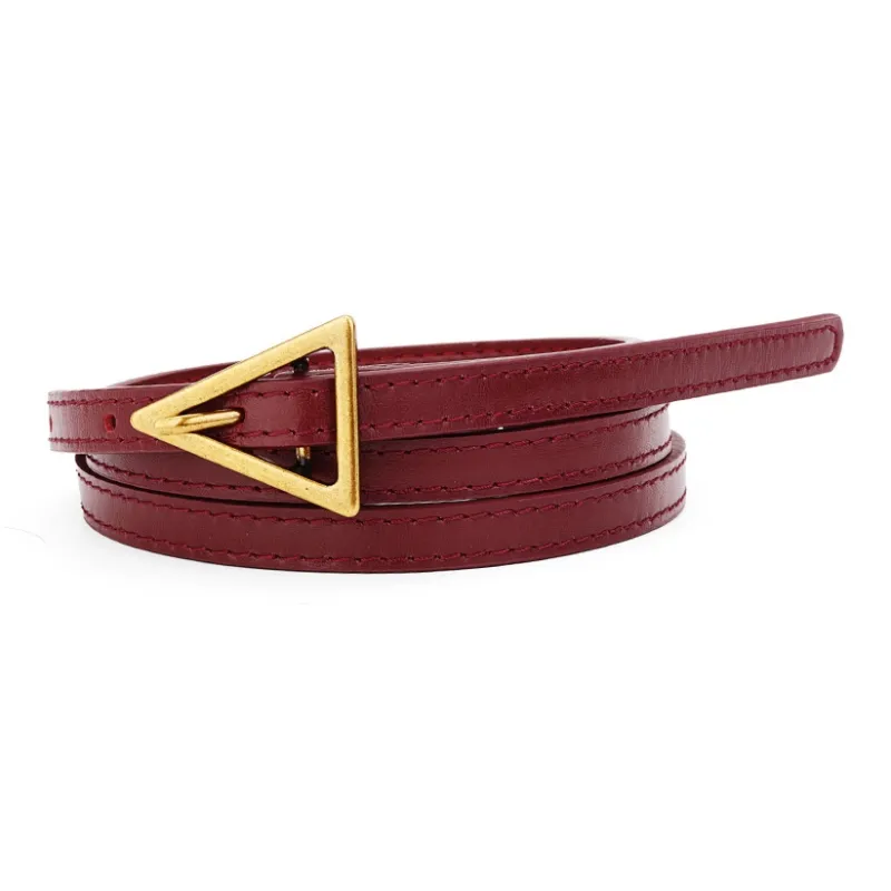 Cows Reign Vintage Triangle Pin Buckle Thin Top Grain Cow Leather Fashion Decoration Belt Leather Belts Women's-9