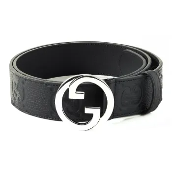 GUCCI Letter Pattern Design Leather Belts Men's Black Width: 4CM