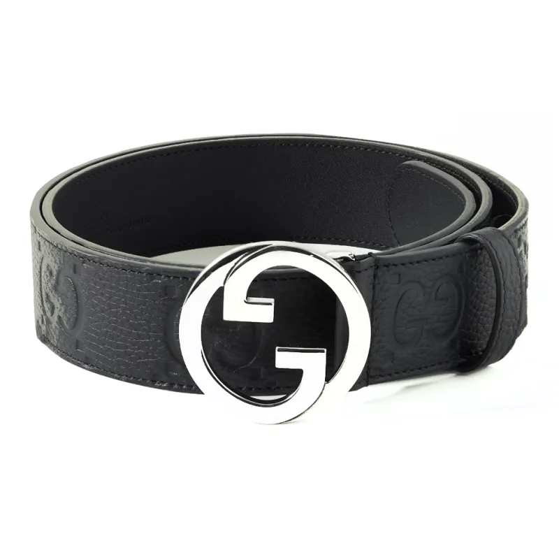 GUCCI Letter Pattern Design Leather Belts Men's Black Width: 4CM-0