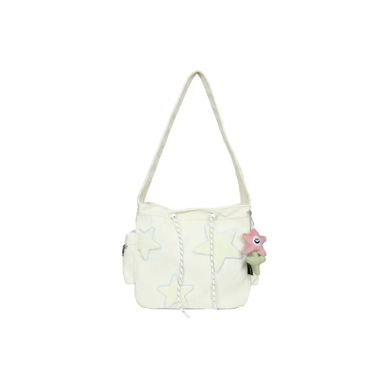 MUYKUY Corduroy Shoulder Bag Tote Crossbody Bag Regular Women's Ecru/Pink-0