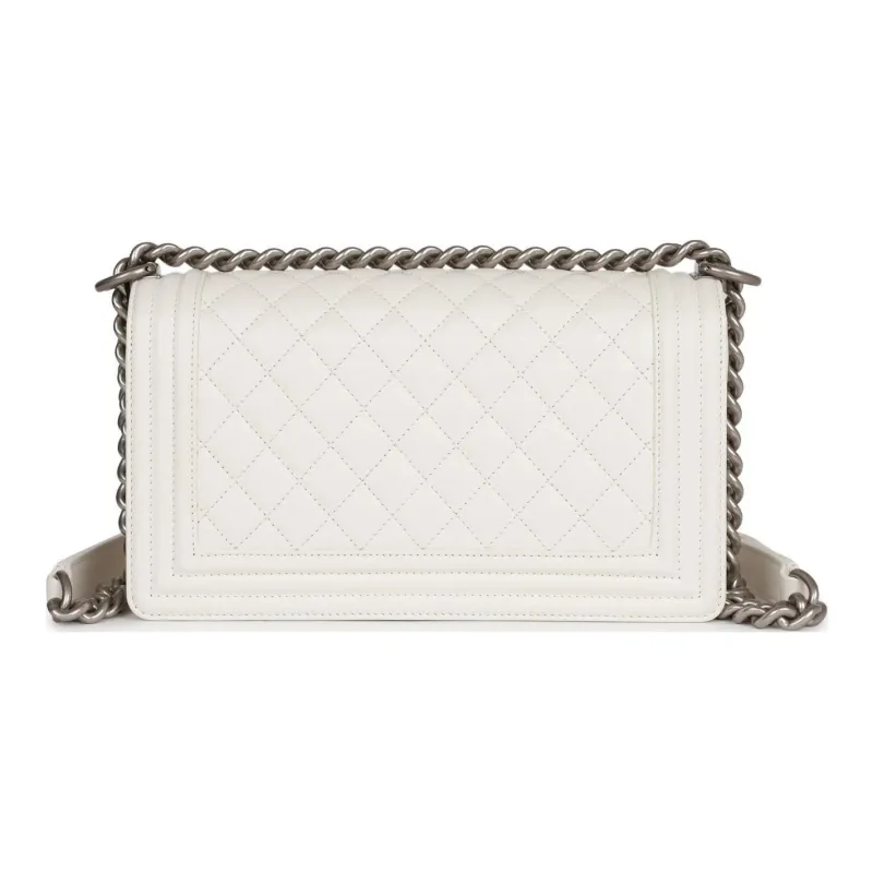 CHANEL Caviar Leather Shoulder Bag, Crossbody Bag Medium Size Women's White-5