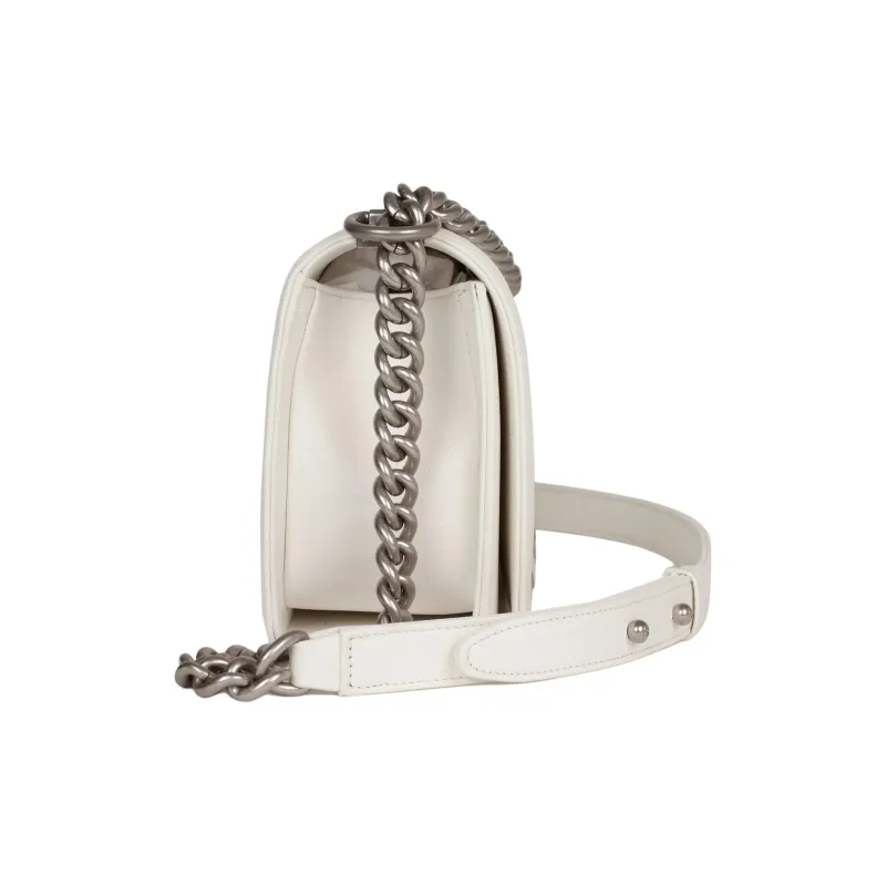 CHANEL Caviar Leather Shoulder Bag, Crossbody Bag Medium Size Women's White-4