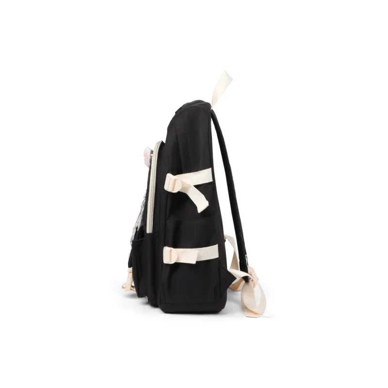 Kevin Cohen Nylon Fabric Backpack Travel Bag Regular Unisex Ecru & Purple/Black/Pink-5
