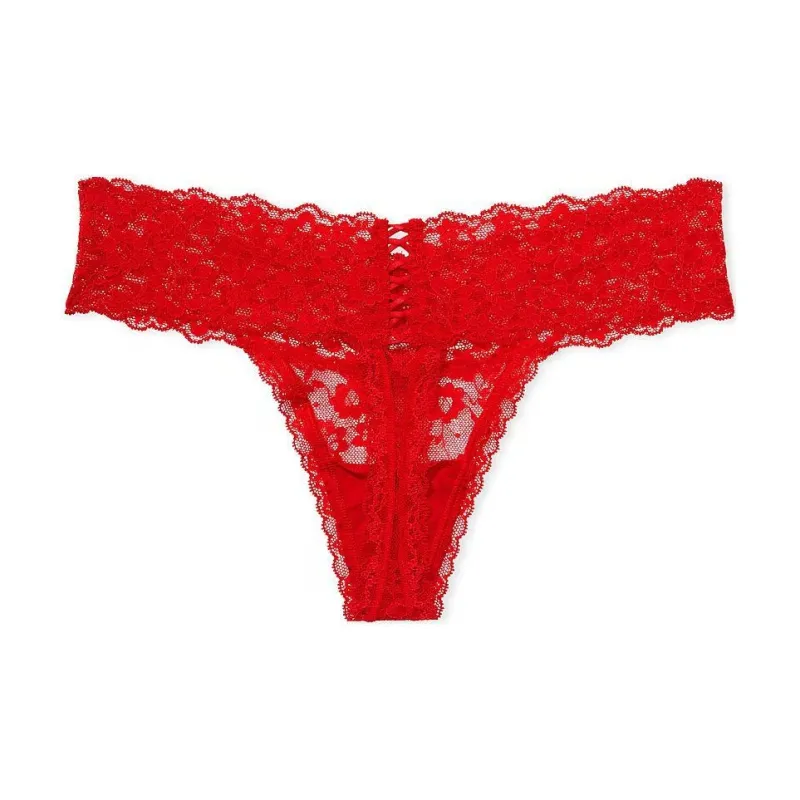 Victoria's Secret THE LACIE Lace Lace-Up Thong Panty/Red Underpants Women's 1 Pack Red-1