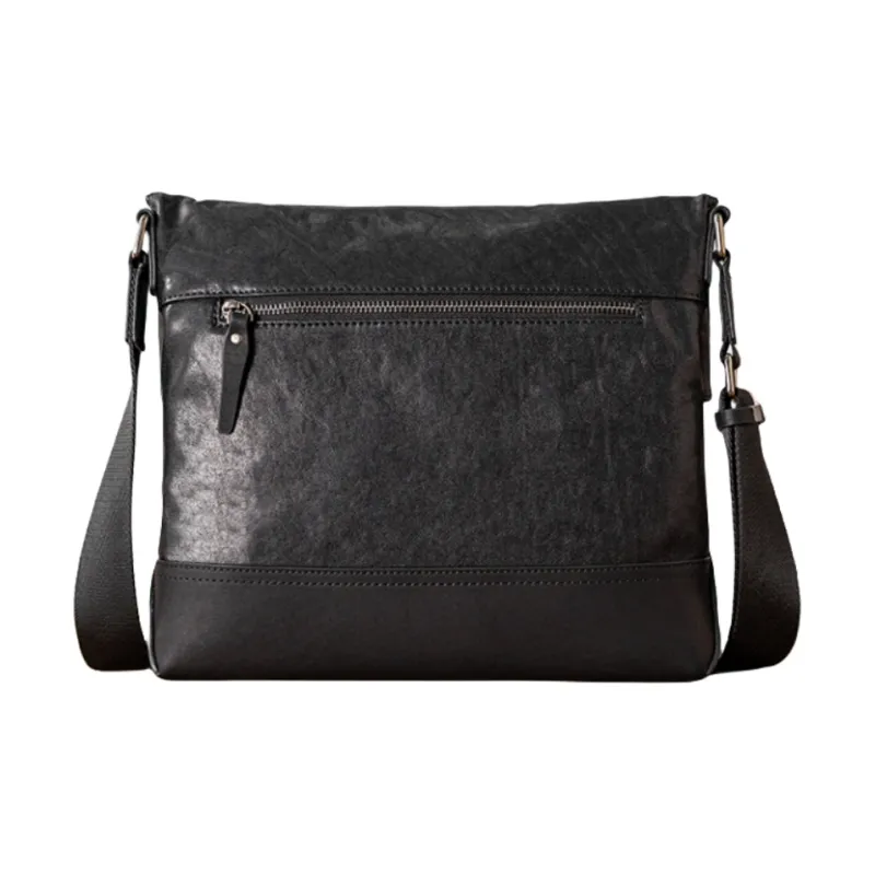ROSEROOEN Top Grain Vegetable Tanned Cow Leather Shoulder Bag Crossbody Bag Regular Unisex Black-2
